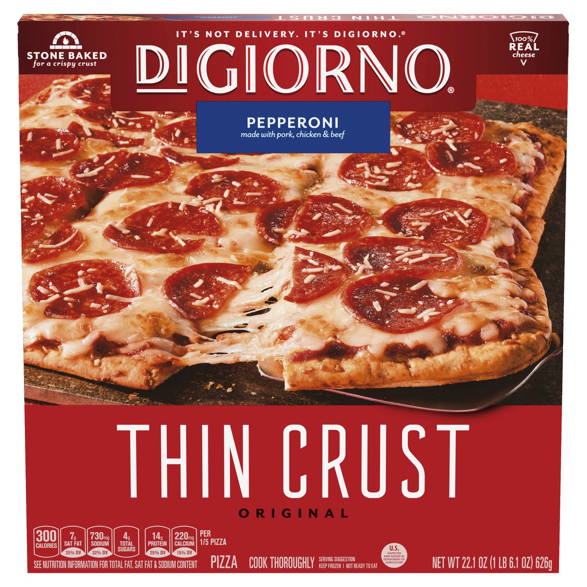 slide 1 of 3, DIGIORNO Frozen Pizza - Frozen Pepperoni Pizza - Original Thin Crust Pizza, 22.1 oz