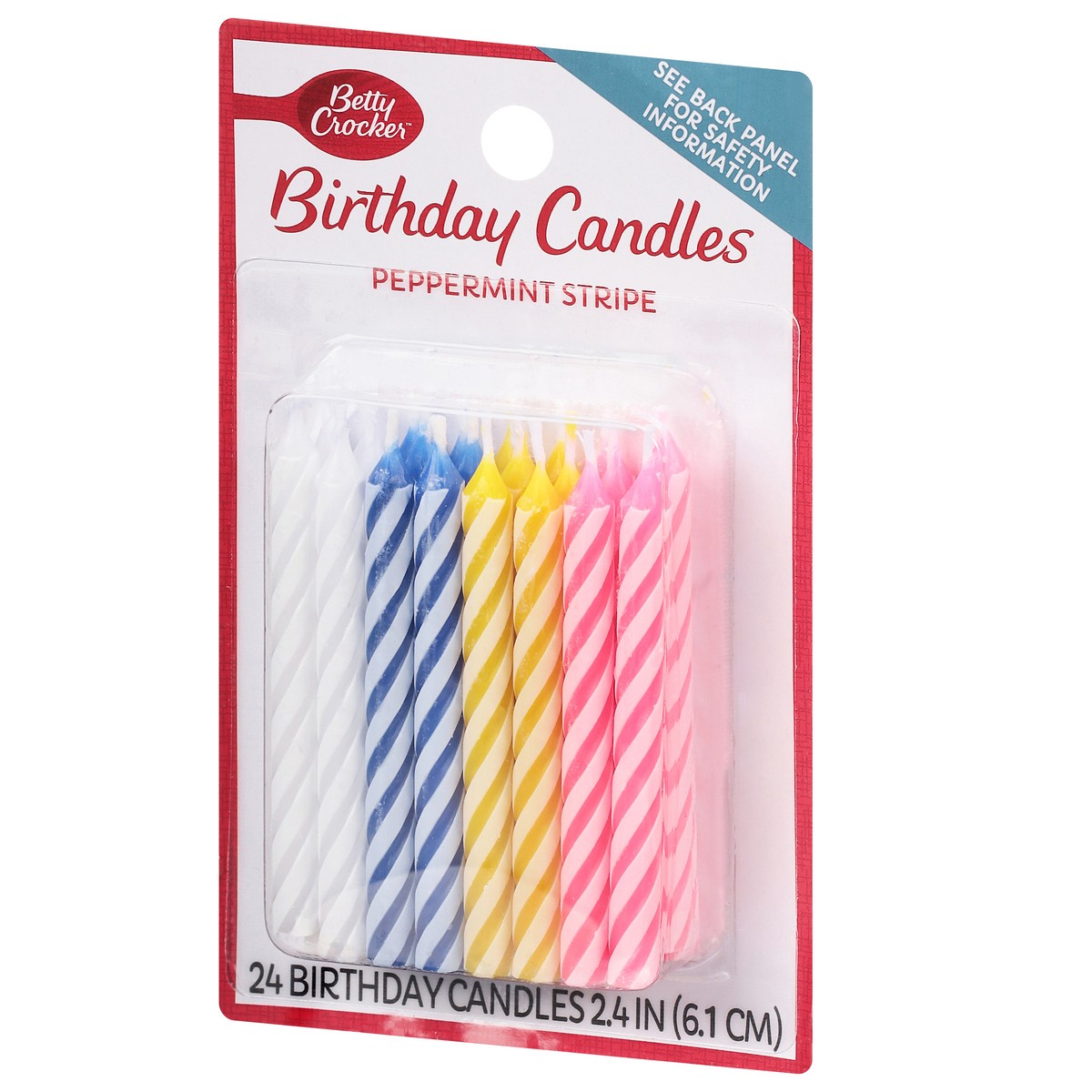 slide 3 of 9, Betty Crocker 2.4 Inch Peppermint Stripe Birthday Candles 24 ea, 