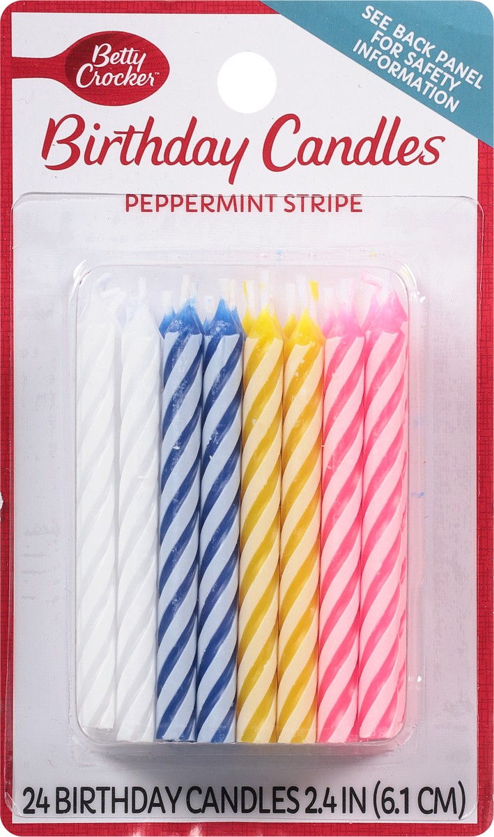 slide 7 of 9, Betty Crocker 2.4 Inch Peppermint Stripe Birthday Candles 24 ea, 