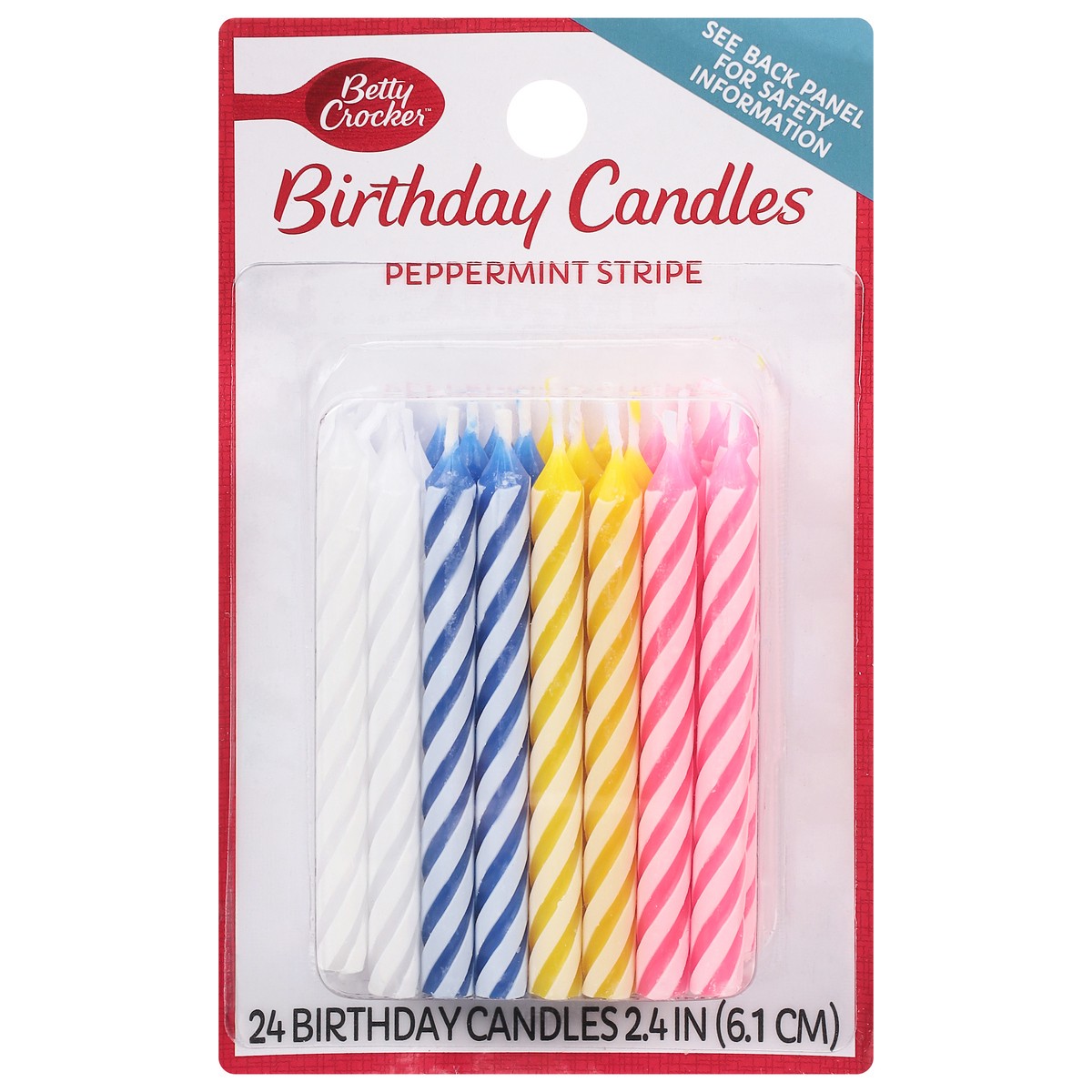 slide 9 of 9, Betty Crocker 2.4 Inch Peppermint Stripe Birthday Candles 24 ea, 