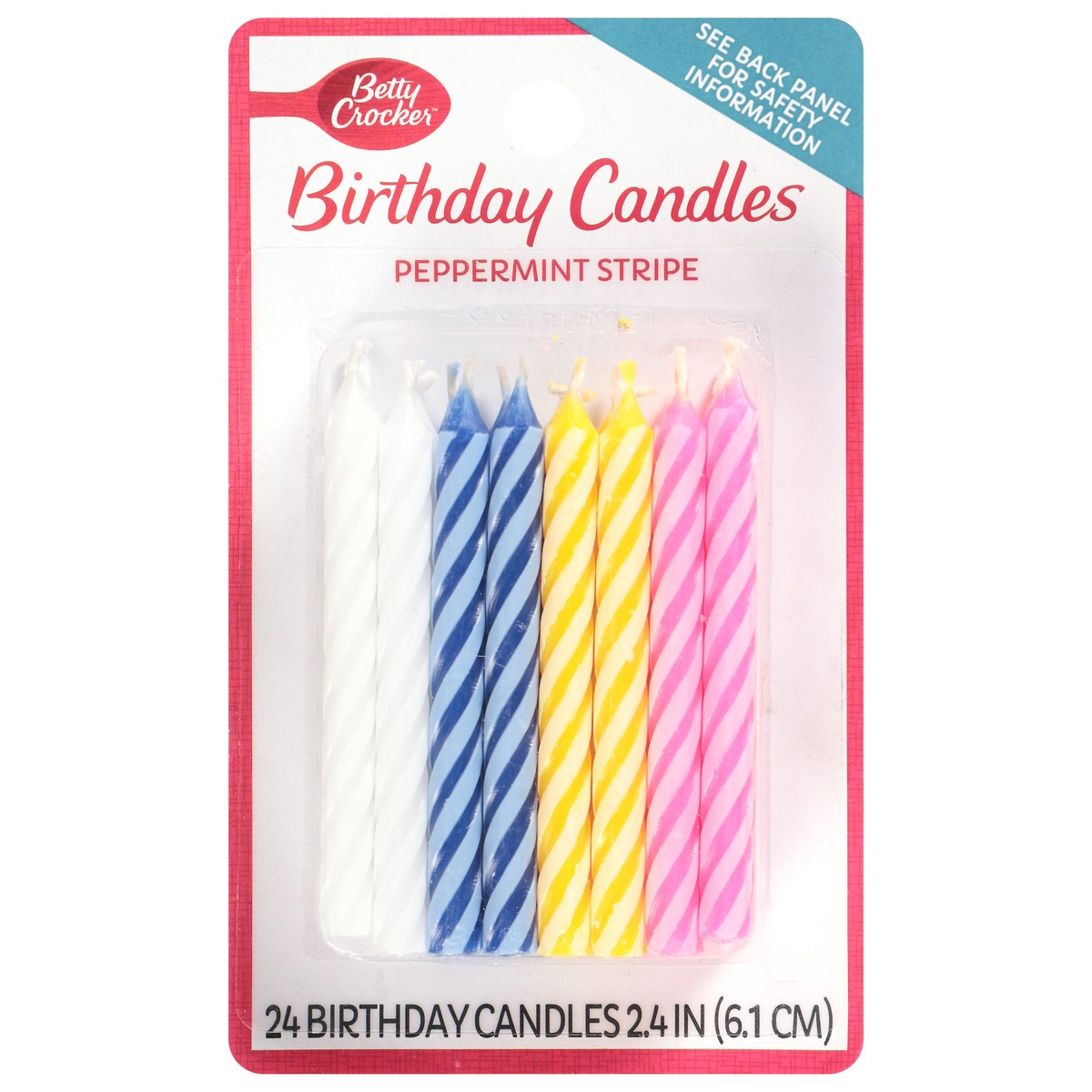 slide 1 of 9, Betty Crocker Peppermint Stripe Birthday Candles 24 Each, 24 ct