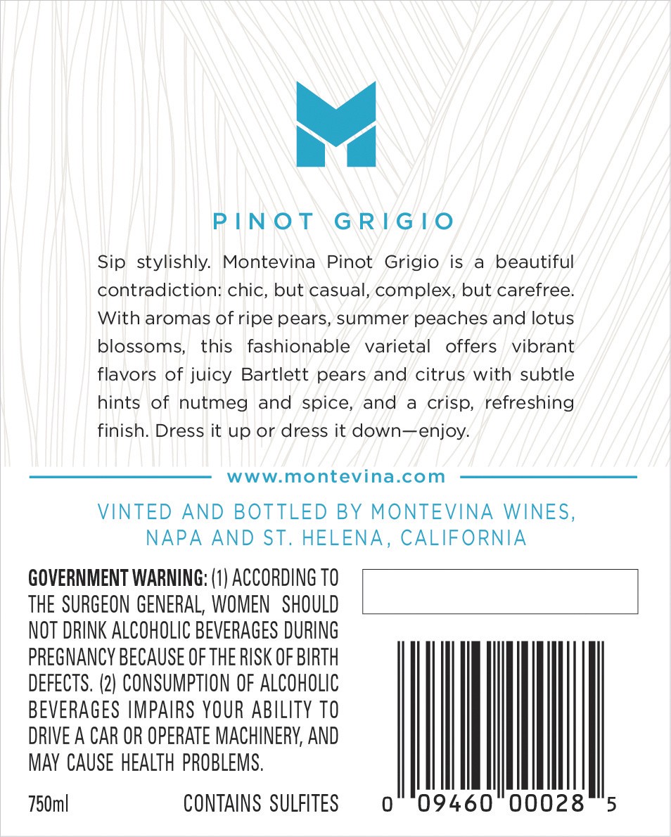 slide 3 of 3, Montevina Pinot Grigio White Wine, 750mL Wine Bottle, 750 ml