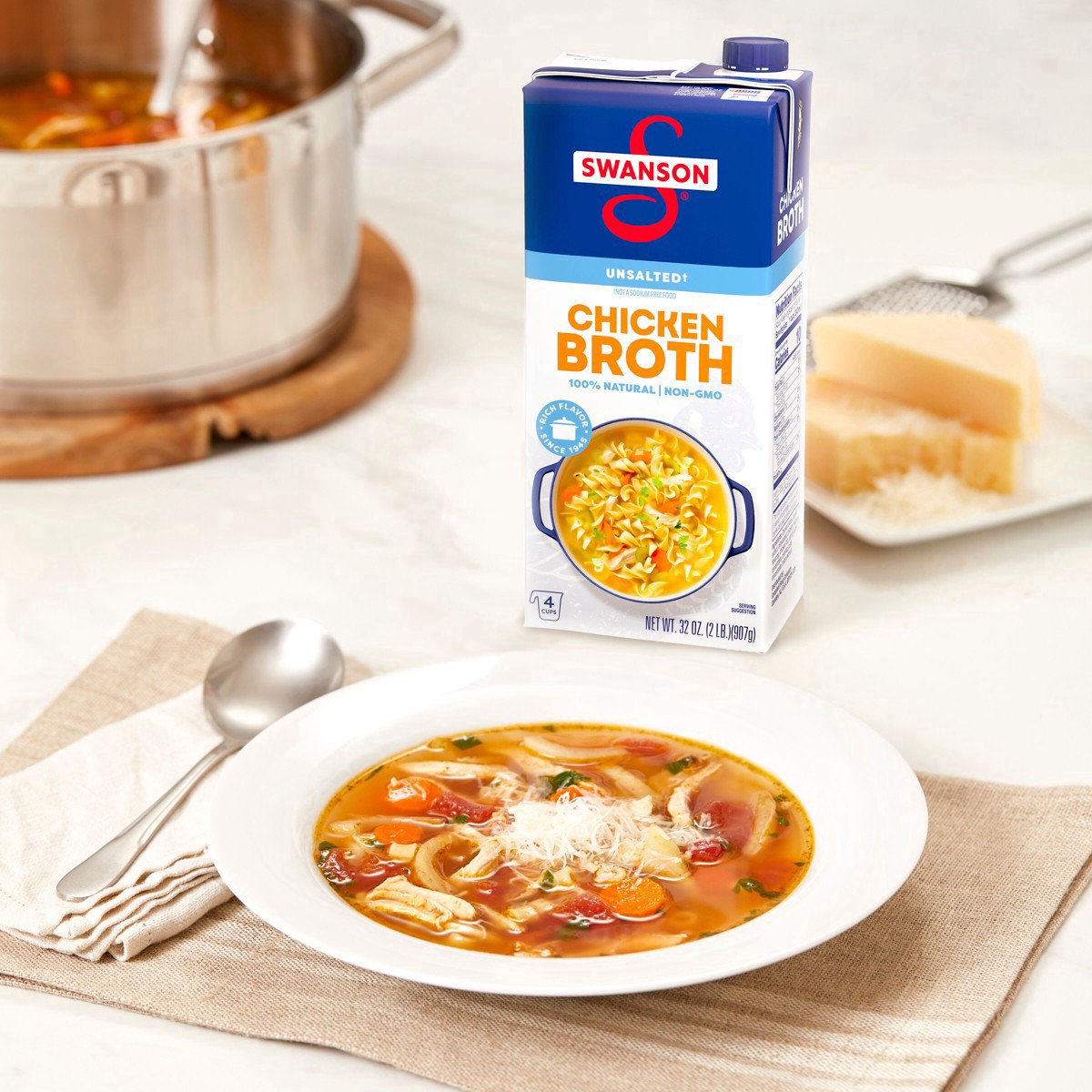 slide 9 of 69, Swanson Unsalted Chicken Broth, 32 oz Carton, 32 oz