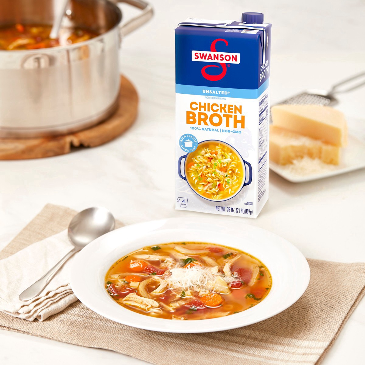 slide 32 of 69, Swanson Unsalted Chicken Broth, 32 oz Carton, 32 oz