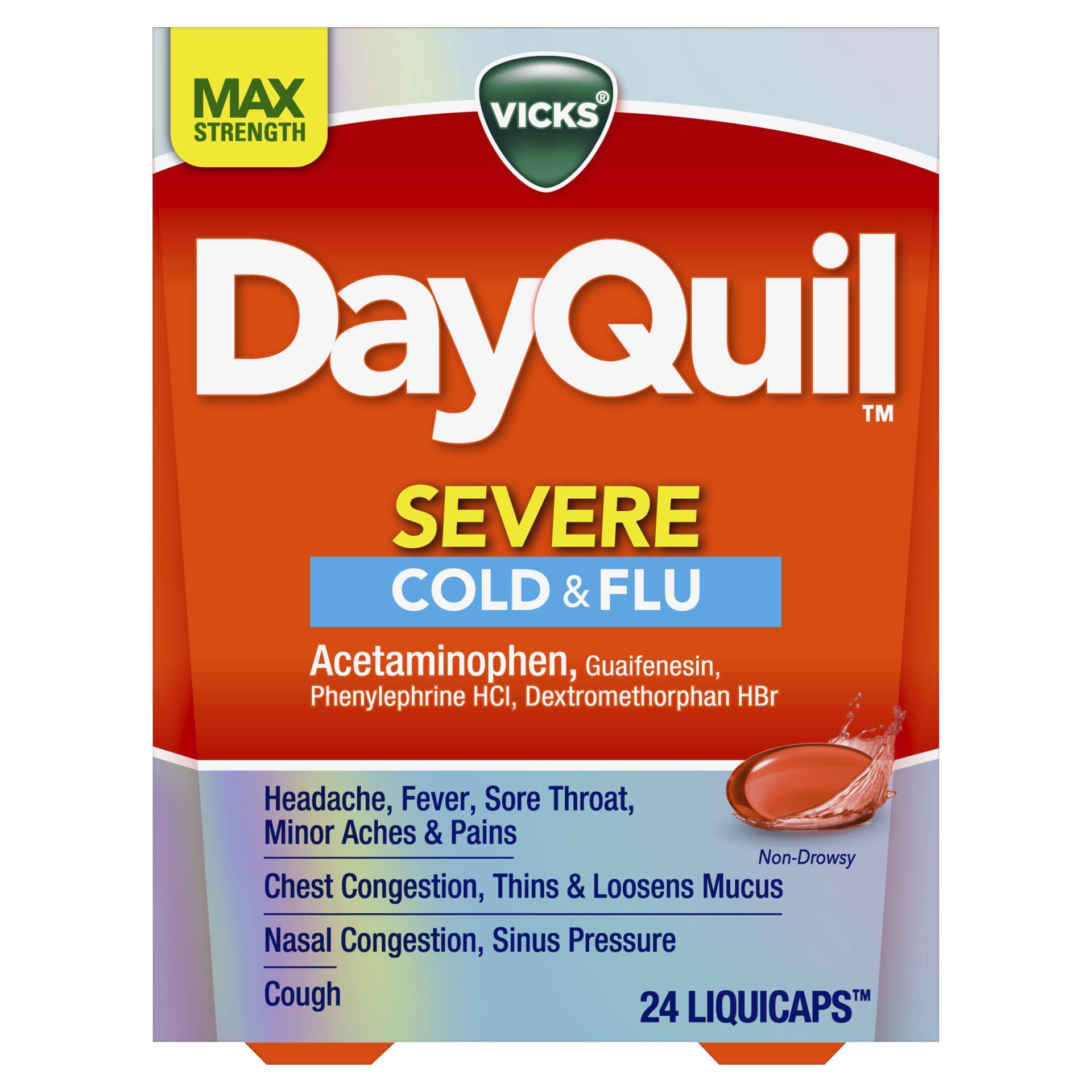 slide 1 of 1, DayQuil Non-Drowsy Severe Cold & Flu Liquicaps, 24 ct