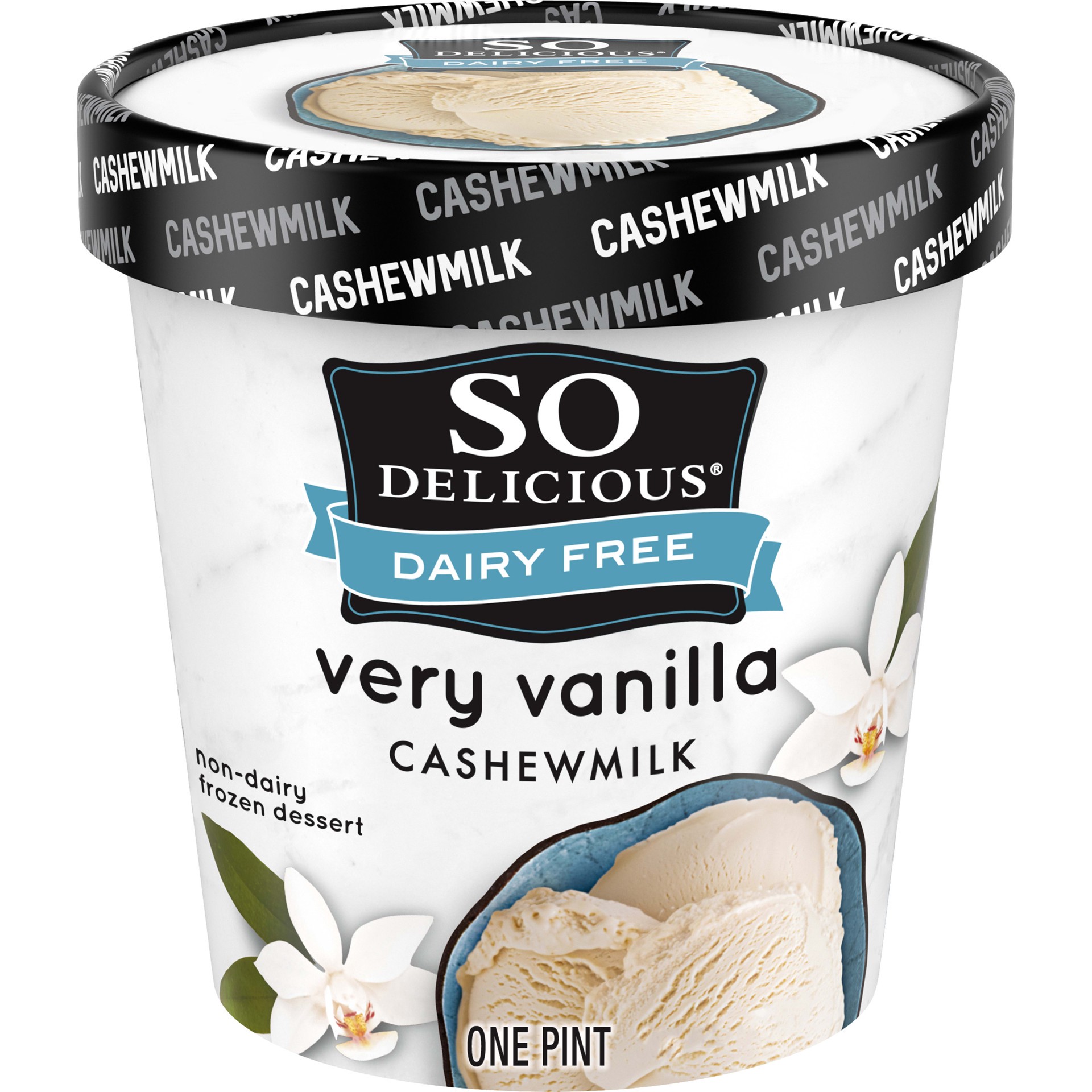 slide 1 of 5, So Delicious Dairy Free Cashew Milk Frozen Dessert, Very Vanilla, Vegan, Non-GMO Project Verified, 1 Pint, 16 oz