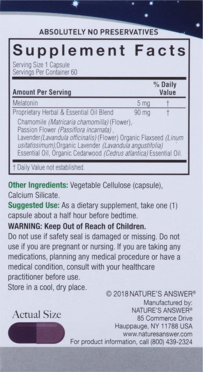 slide 7 of 12, Nature's Answer 5 mg Melatonin+ 60 Vegetarian Capsules, 60 ct