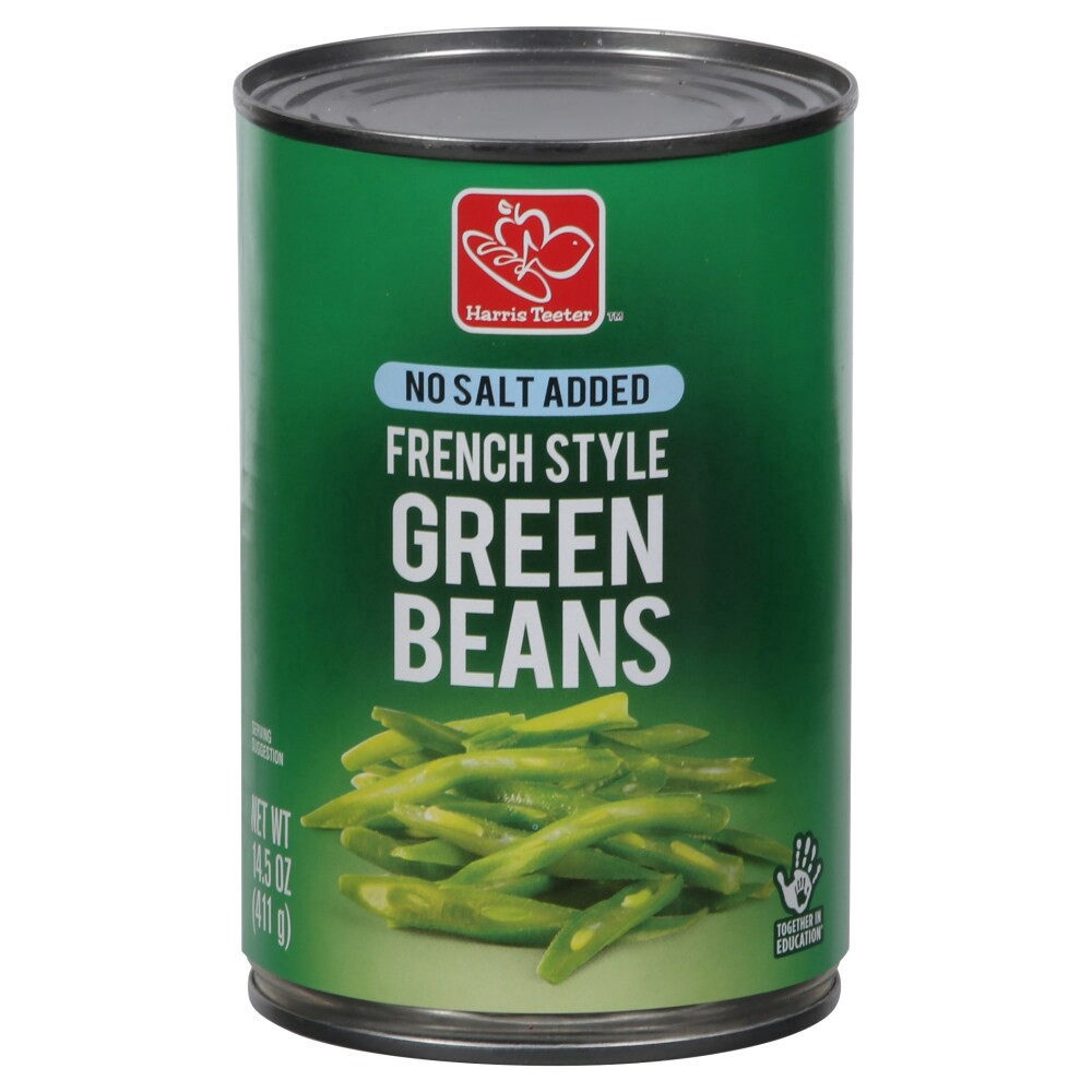 slide 2 of 2, Harris Teeter No Salt Added French Style Green Beans, 14.5 oz