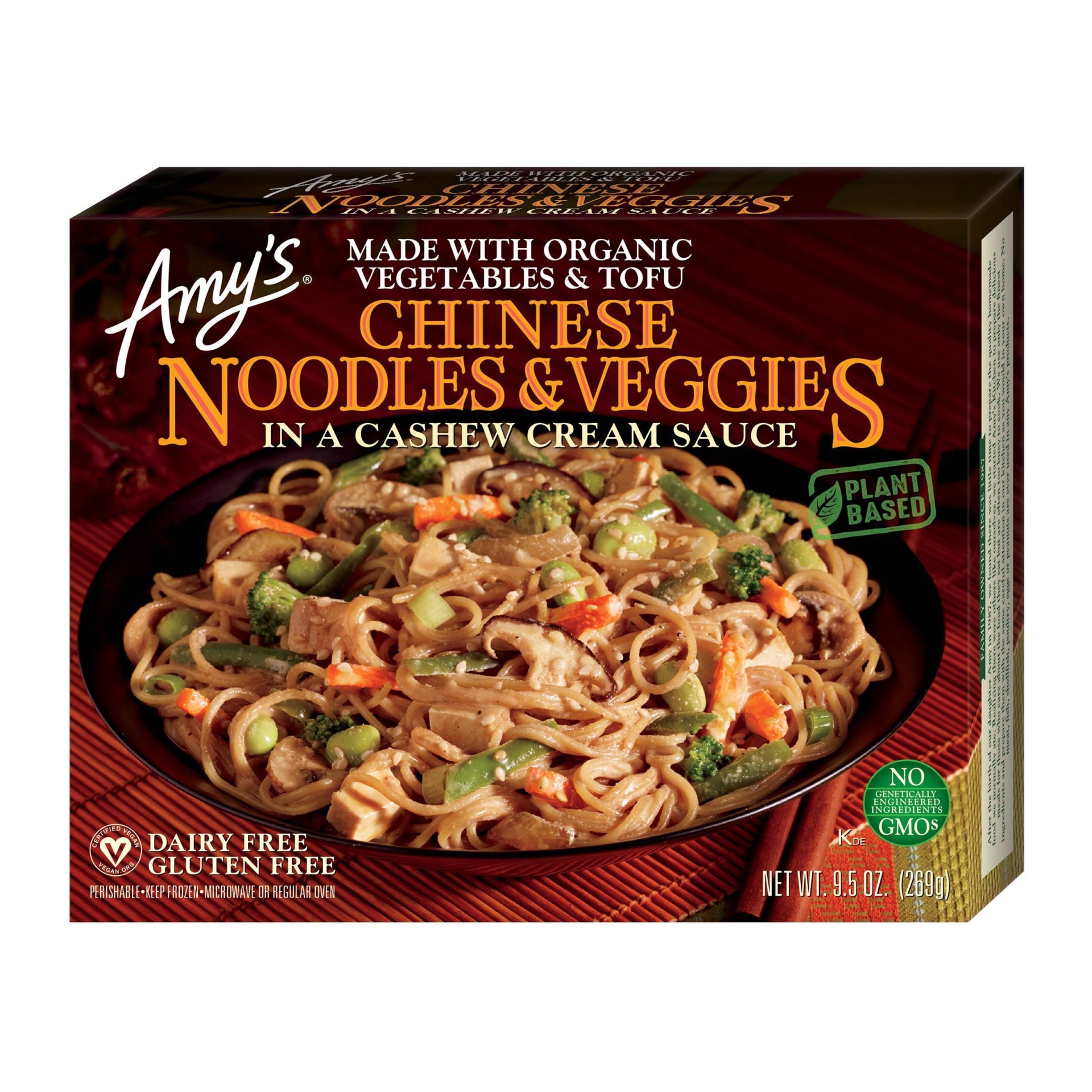 slide 1 of 9, Amy's Frozen Vegan Gluten Free Chinese Noodles with Veggies Cashew Cream Sauce - 9.5oz, 9.5 oz