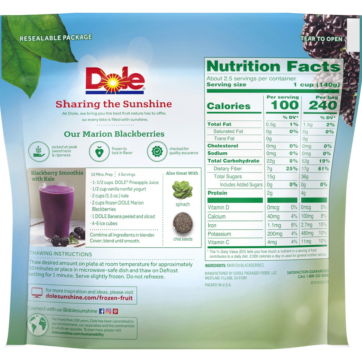 slide 5 of 9, Dole Marion Blackberries 12 oz. Bag, 12 oz