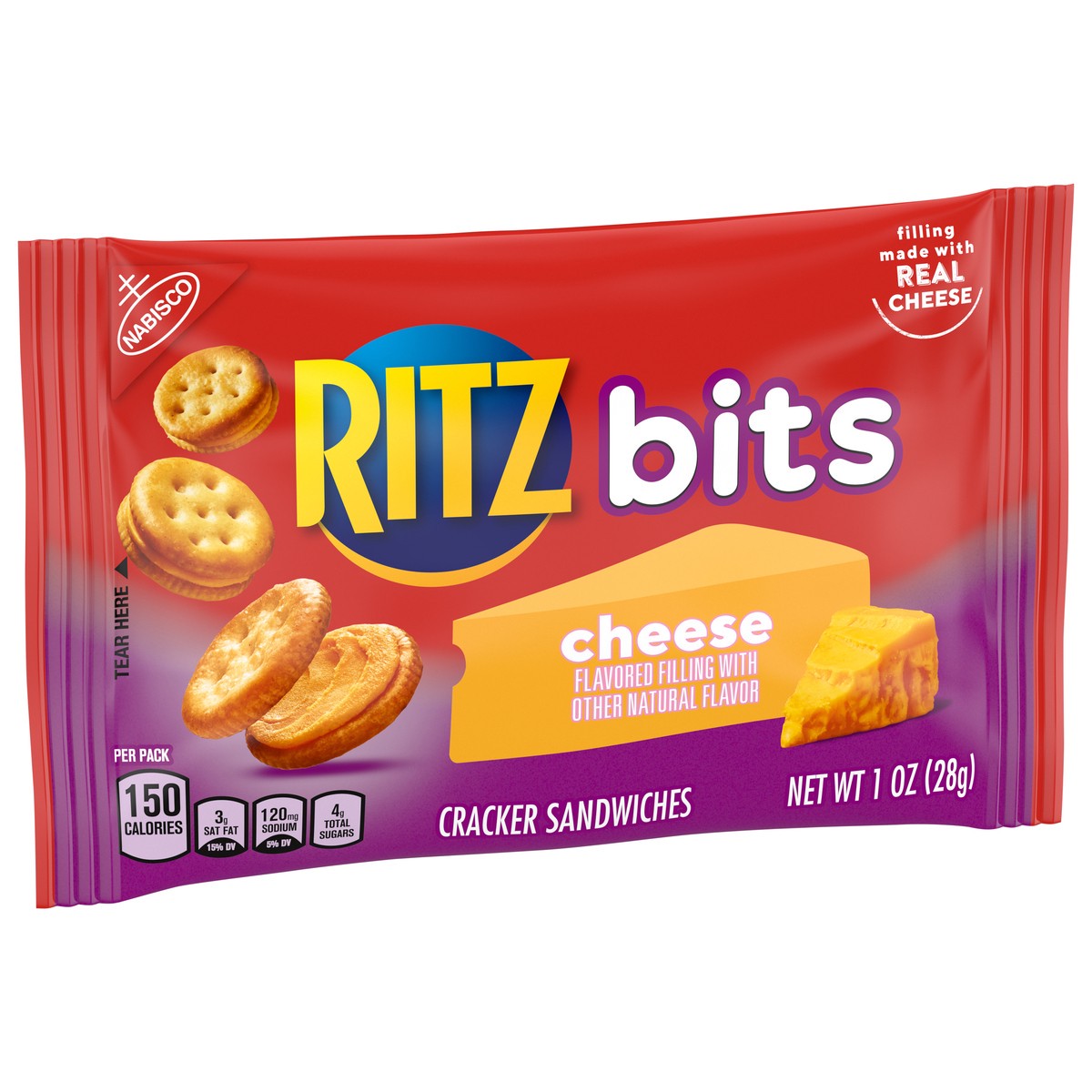 slide 2 of 9, RITZ Bits Cheese Cracker Sandwiches, 1 oz Snack Pack, 1 oz