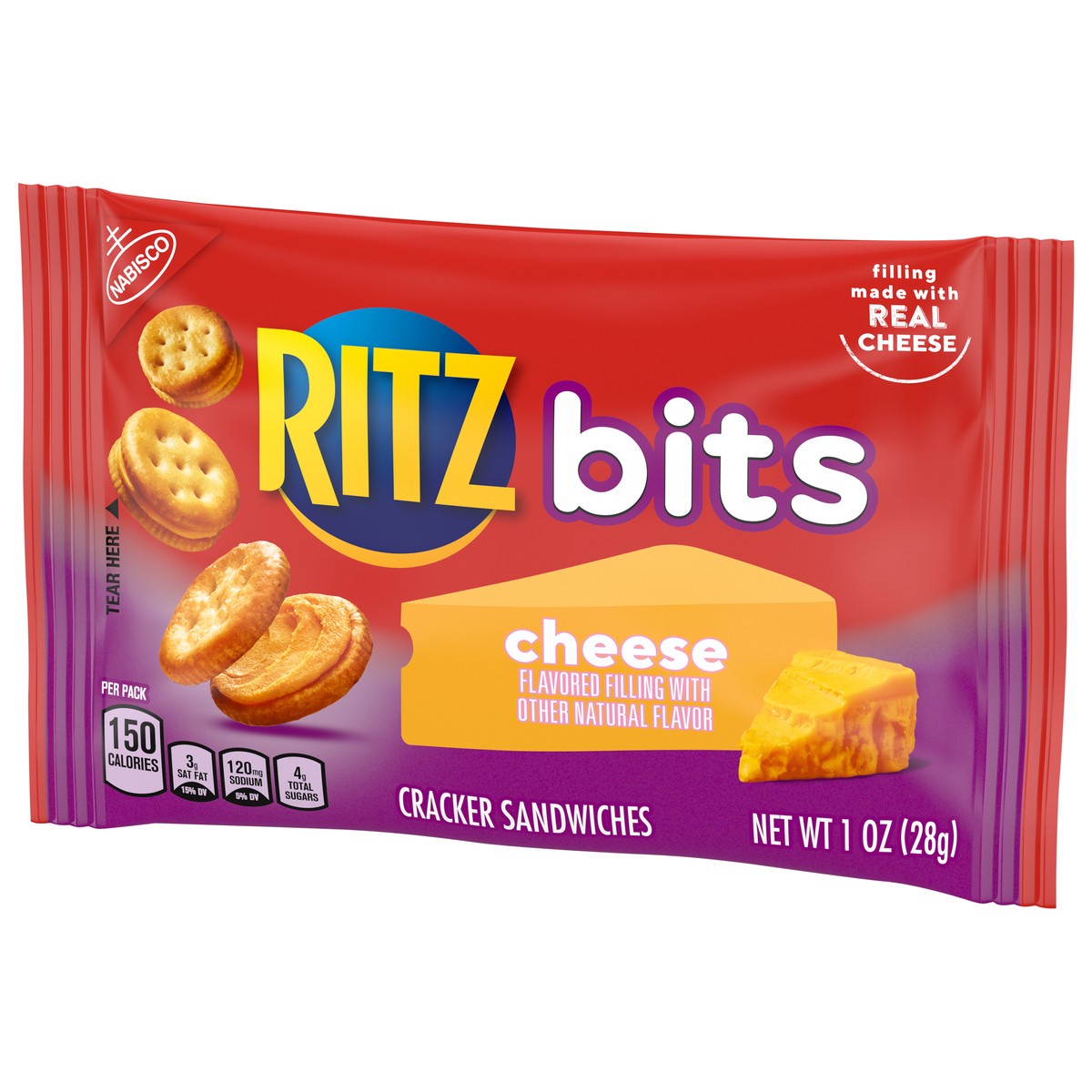 slide 3 of 9, RITZ Bits Cheese Cracker Sandwiches, 1 oz Snack Pack, 1 oz