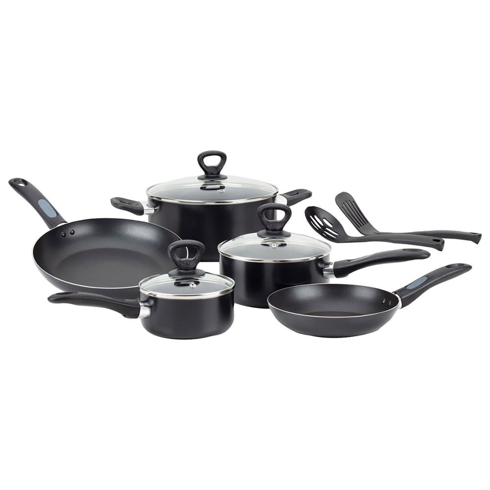 slide 1 of 4, Mirro Get a Grip 10-Piece Non-Stick Cookware Set - Black, 10 ct