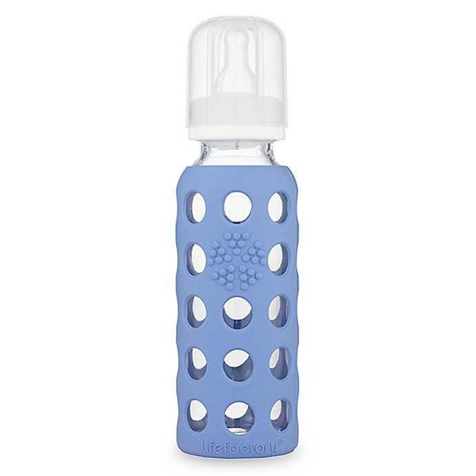 slide 1 of 1, Lifefactory Glass Baby Bottle with Protective Silicone Sleeve - Blueberry, 9 oz