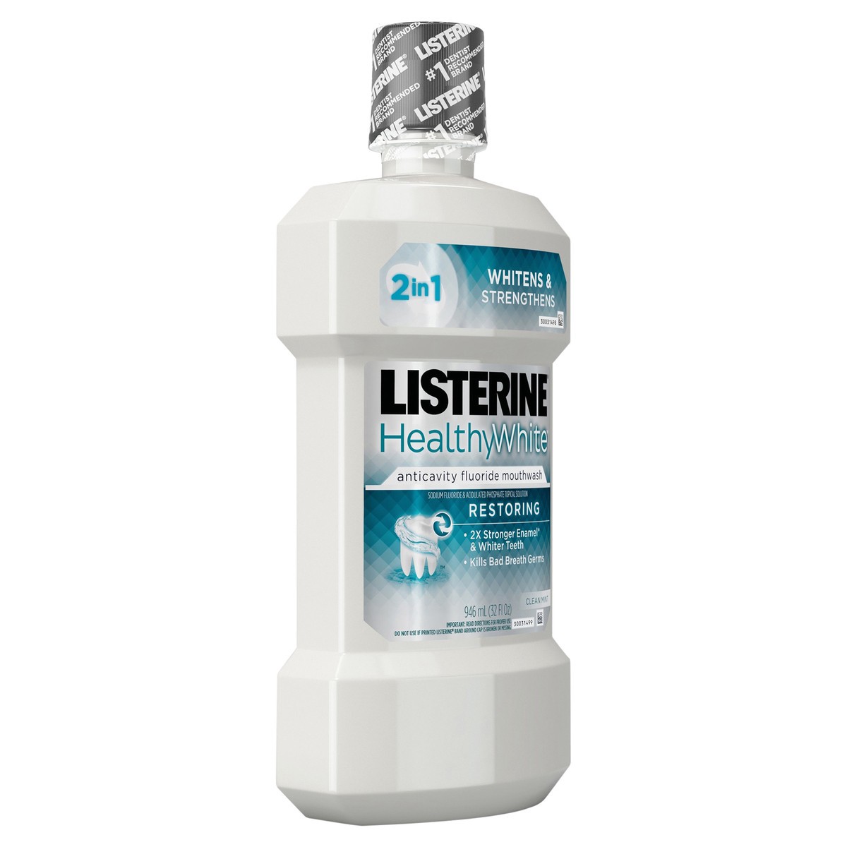 slide 3 of 7, Listerine Healthy White Clean Mint Restoring Fluoride Rinse For Teeth Whitening, 32 fl oz