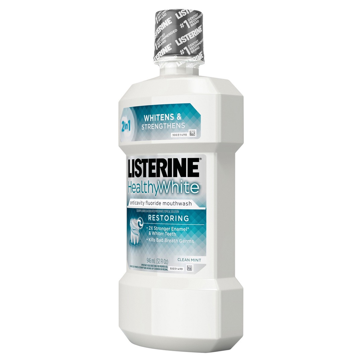 slide 7 of 7, Listerine Healthy White Clean Mint Restoring Fluoride Rinse For Teeth Whitening, 32 fl oz