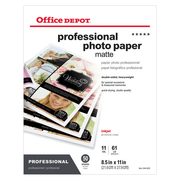 slide 1 of 1, Office Depot Professional Photo Paper, Matte, Double Sided, Letter Size (8 1/2'' X 11''), Pack Of 50 Sheets, 50 ct