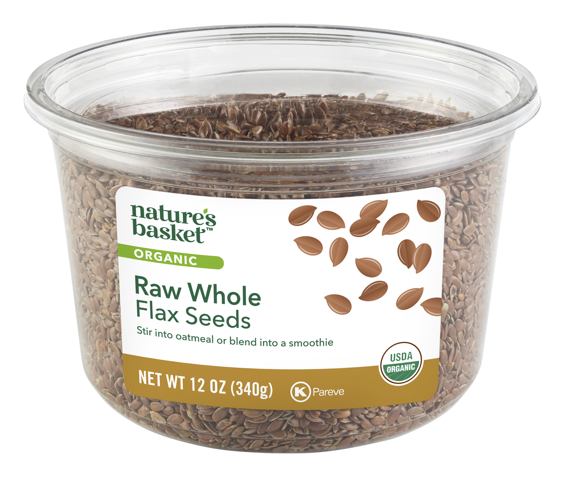 slide 1 of 1, Nature's Basket Organic Raw Whole Flax Seeds - 12 oz, 12 oz