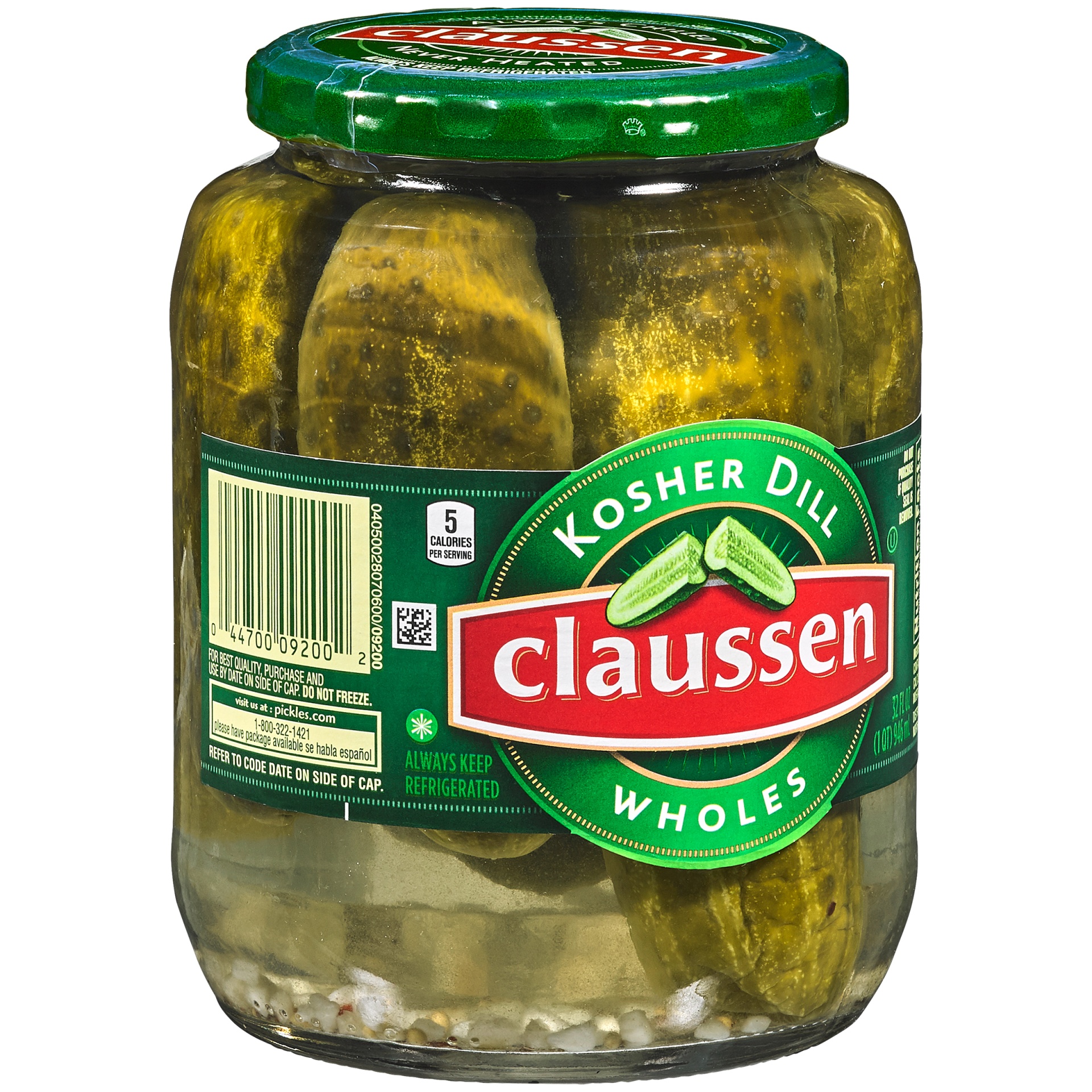 slide 4 of 8, Claussen Kosher Dill Pickle Wholes, 32 fl oz