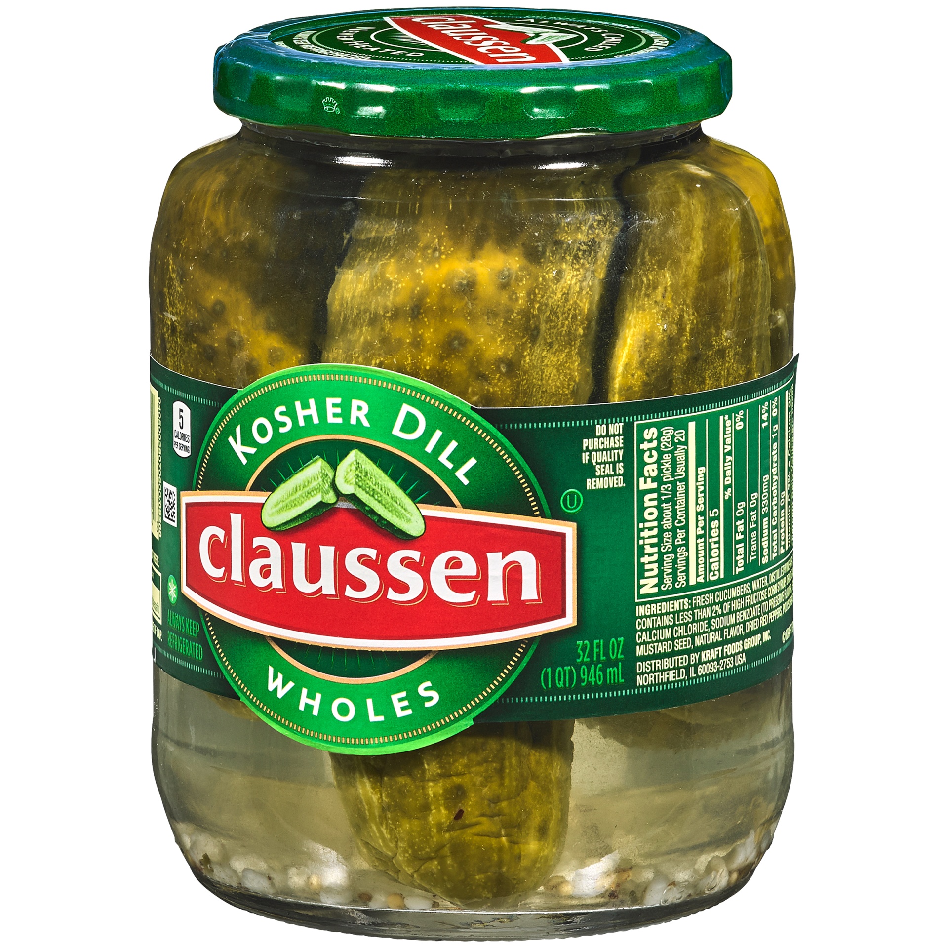 slide 5 of 8, Claussen Kosher Dill Pickle Wholes, 32 fl oz