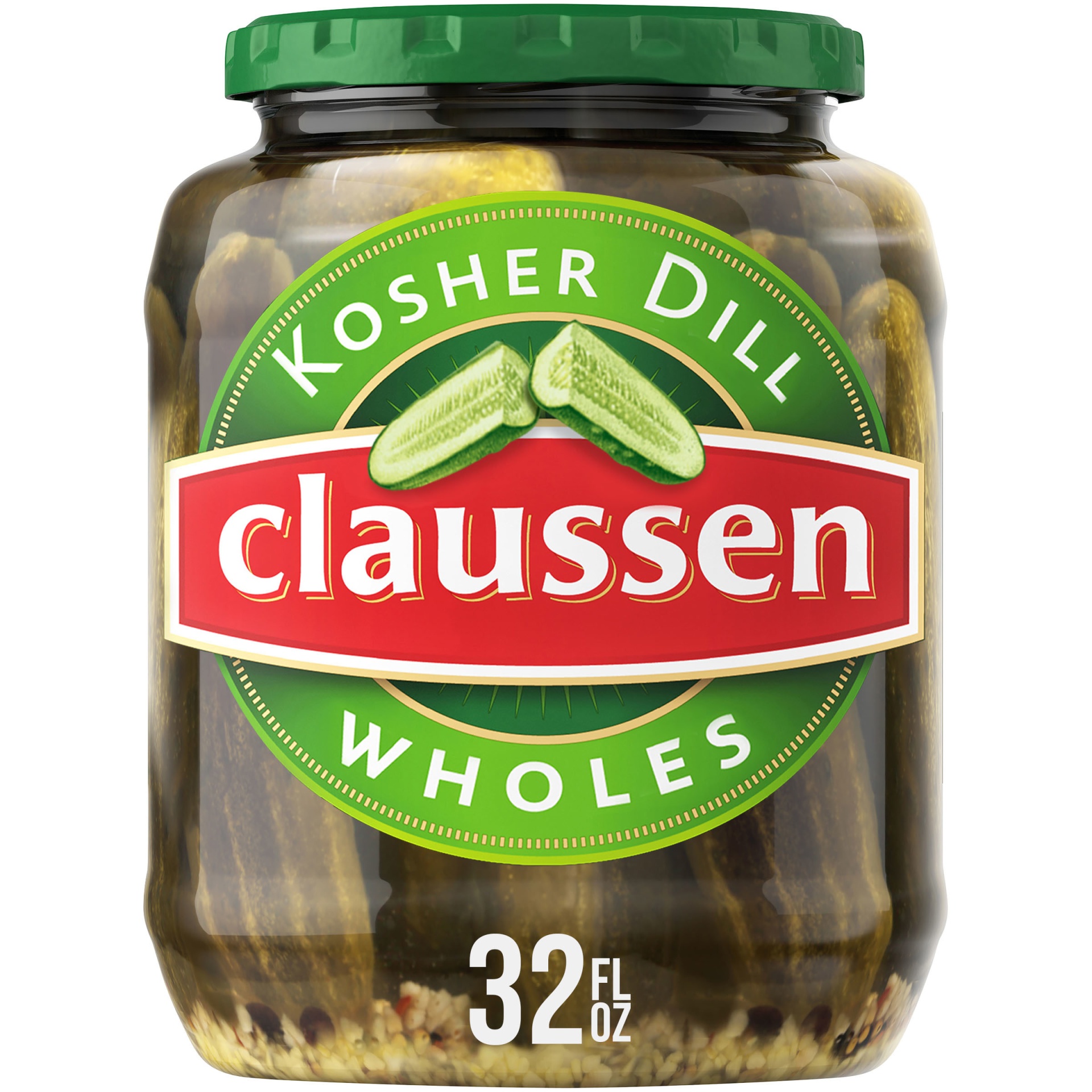 slide 1 of 8, Claussen Kosher Dill Pickle Wholes, 32 fl oz