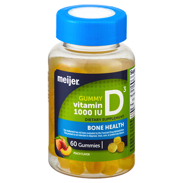 slide 1 of 1, Meijer Vitamin D3 1000 IU Gummies, Peach Flavor, 60 ct