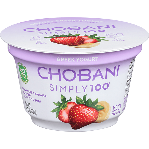 slide 1 of 1, Chobani Greek Ygt Smply100 Straw/Ban, 5.3 oz