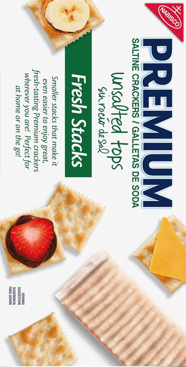 slide 2 of 14, Premium Fresh Stacks Unsalted Tops Saltine Crackers, Travel Snacks, 14.2 oz (8 Multi Snack Packs), 14.2 oz