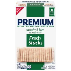 Premium Fresh Stacks Unsalted Tops Saltine Crackers, Travel Snacks, 14.2 oz (8 Multi Snack Packs)