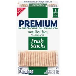 Premium Fresh Stacks Unsalted Tops Saltine Crackers, Travel Snacks, 14.2 oz (8 Multi Snack Packs)