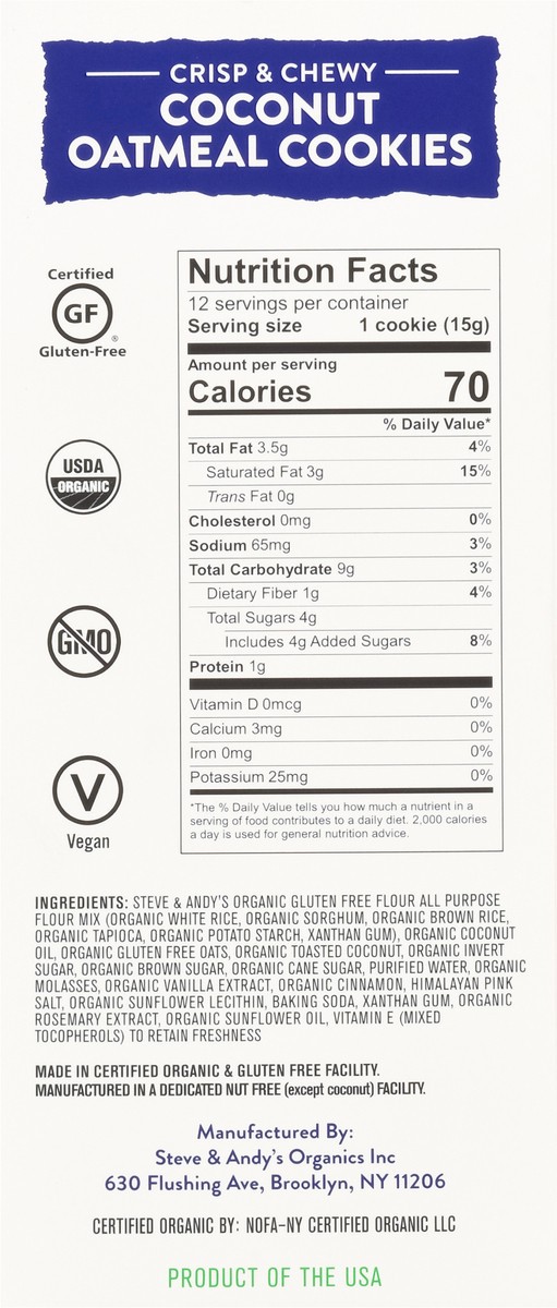 slide 5 of 15, Steve & Andy's Organic Crisp & Chewy Coconut Oatmeal Cookies 6.3 oz, 6.3 oz