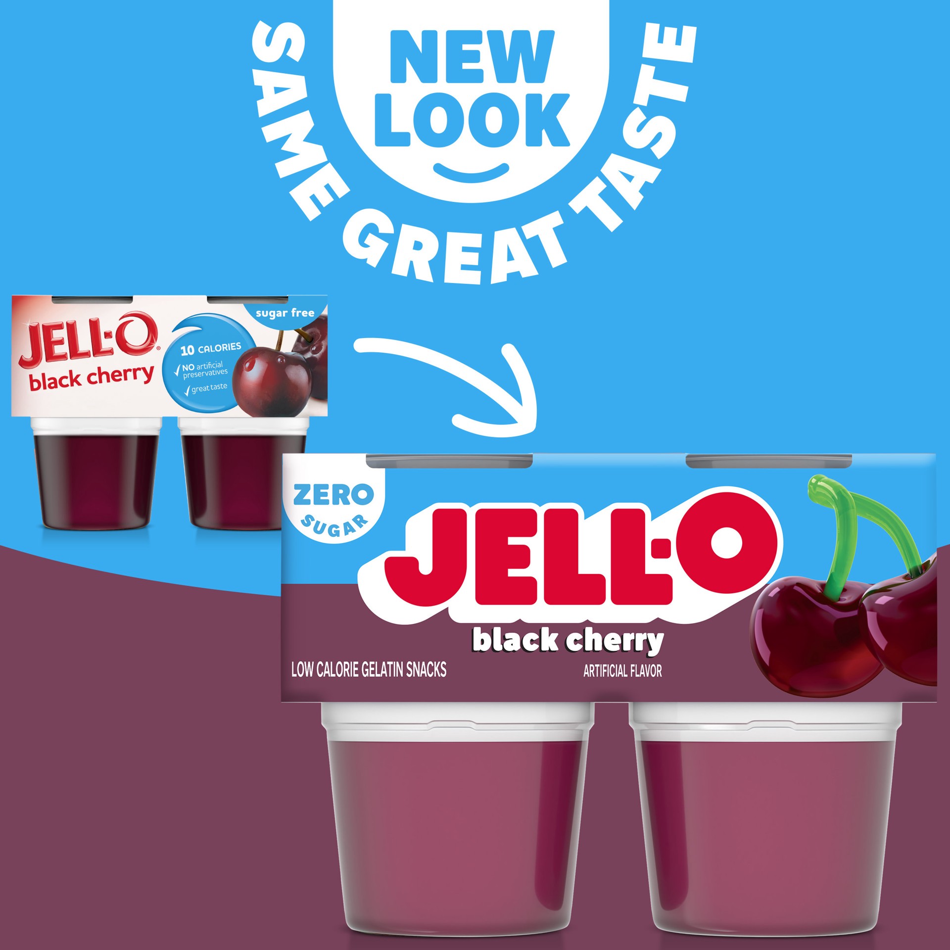 slide 4 of 5, Jell-O Black Cherry Artificially Flavored Zero Sugar Ready-to-Eat Gelatin Snack Cups, 4 ct Cups, 12.5 oz