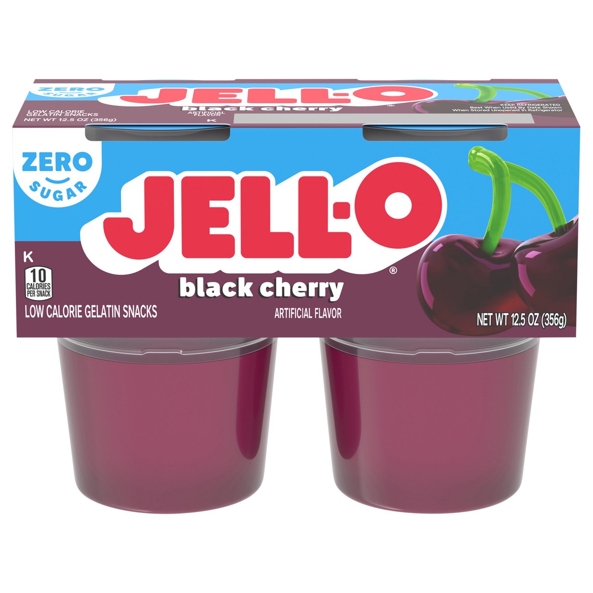 slide 1 of 5, Jell-O Black Cherry Artificially Flavored Zero Sugar Ready-to-Eat Gelatin Snack Cups, 4 ct Cups, 12.5 oz