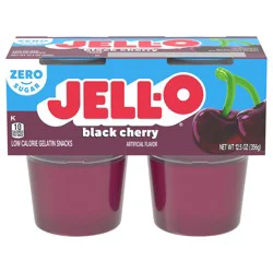 Jell-O Black Cherry Artificially Flavored Zero Sugar Ready-to-Eat Gelatin Snack Cups, 4 ct Cups