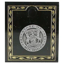 Penrod/Hiawatha Lapel Pin Carded Pewter MI State Seal