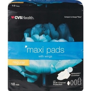 slide 1 of 1, CVS Health Maxi Pads With Wings Regular, 18 ct