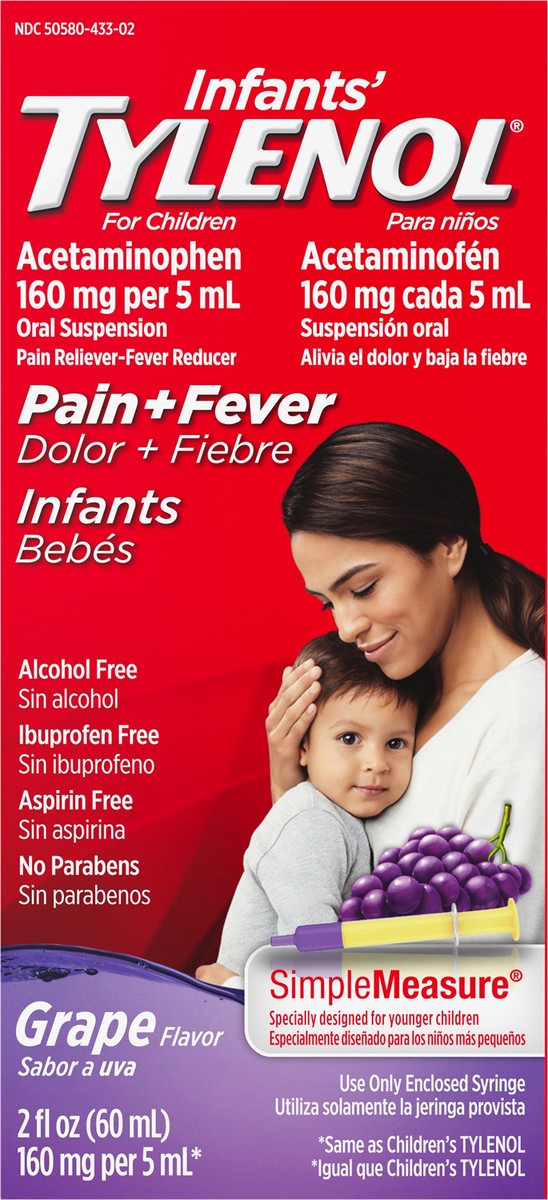 slide 5 of 7, Infants' Tylenol Pain Reliever and Fever Reducer Liquid Drops - Acetaminophen - Grape - 2 fl oz, 2 fl oz