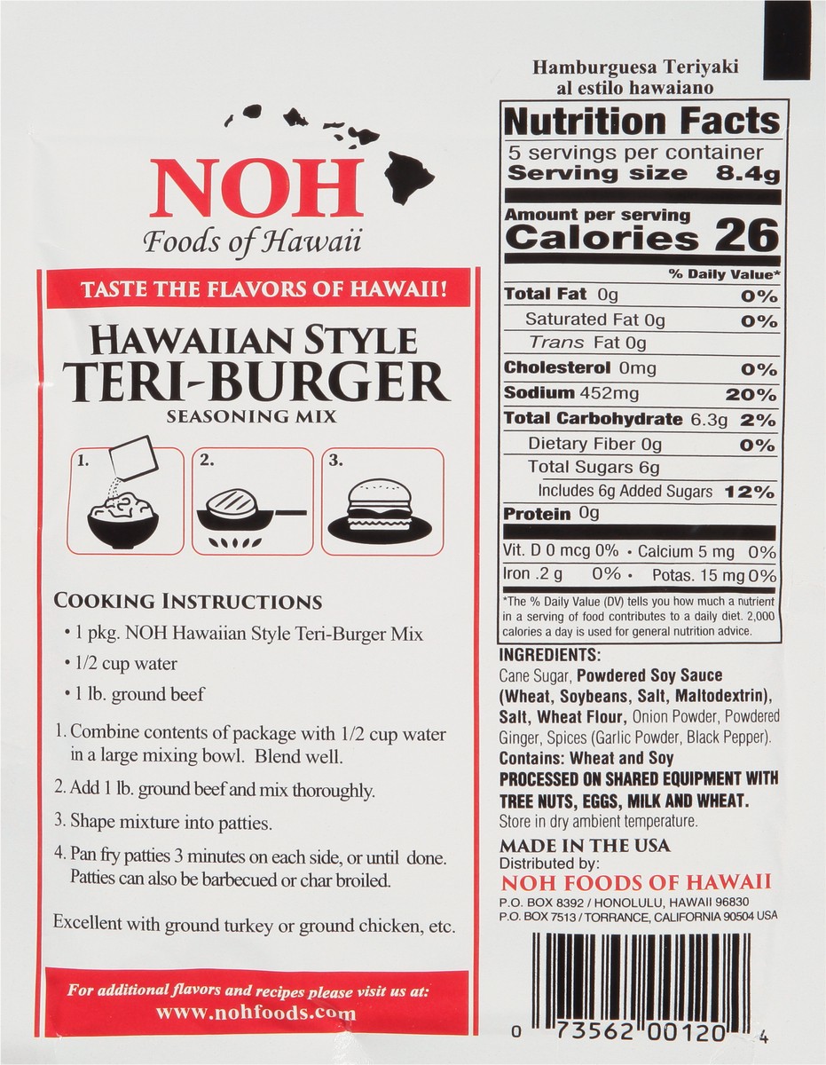 slide 5 of 9, NOH Hawaiian Style Teri-Burger Seasoning Mix 1.5 oz, 