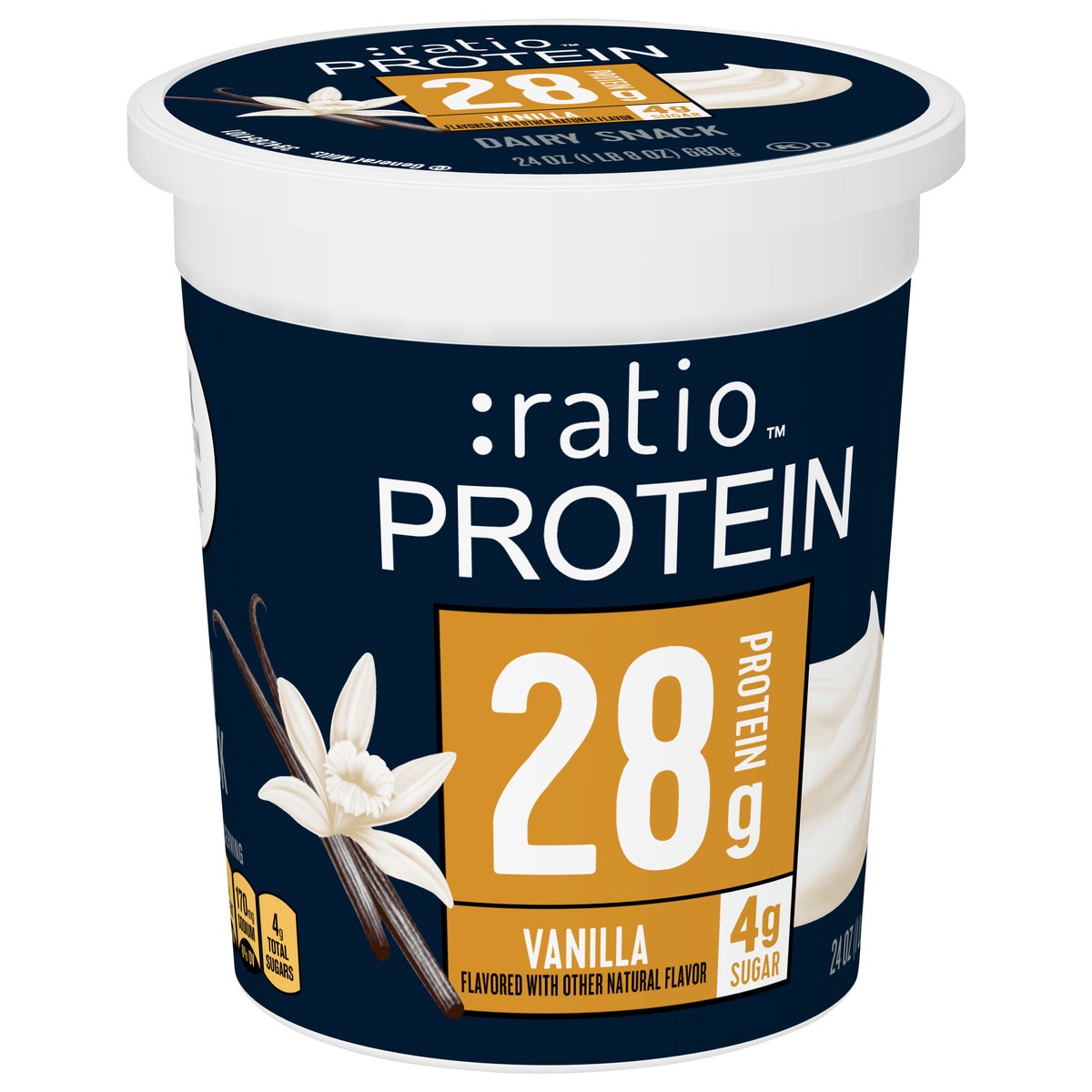 slide 9 of 9, :ratio Protein Vanilla Yogurt Cultured Dairy Snack, 24 OZ, 24 oz