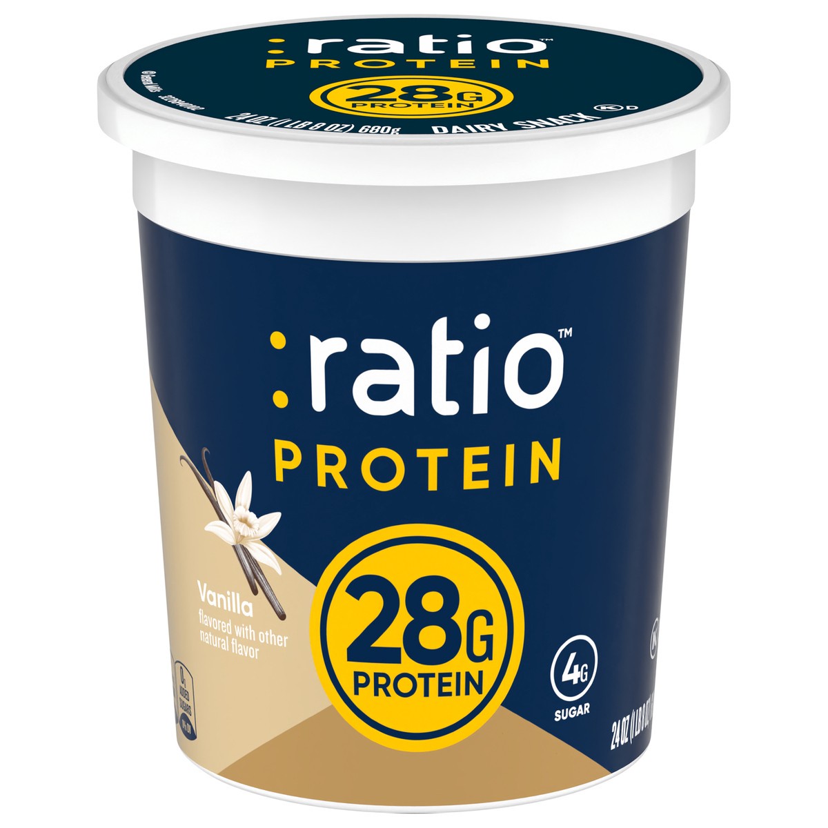 slide 1 of 9, :ratio Yogurt Protein Cultured Dairy Snack, Vanilla, 28g Protein, 24 oz, 24 oz