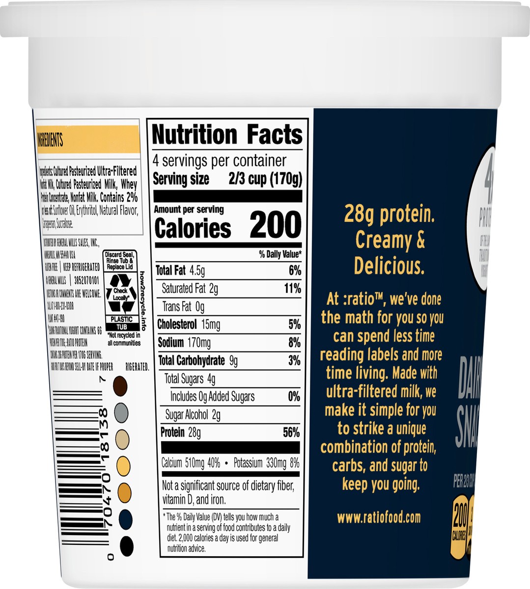 slide 4 of 9, :ratio Protein Vanilla Yogurt Cultured Dairy Snack, 24 OZ, 24 oz