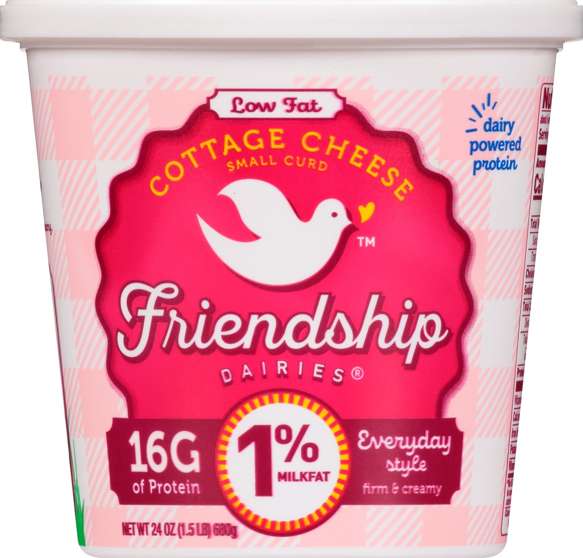 slide 1 of 12, Friendship Dairies Low Fat 1% Milkfat Everyday Style Small Curd Cottage Cheese 24 oz, 24 oz