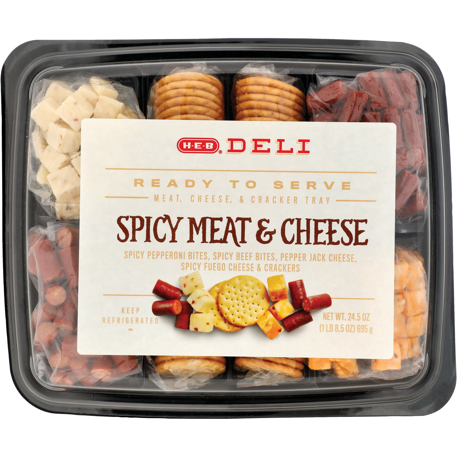 slide 1 of 1, H-E-B Deli Party Tray - Spicy Meat & Cheese, 1 ct