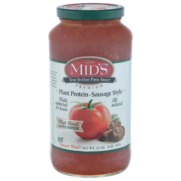 slide 1 of 1, Mid's Plant Protein Sausage Style Pasta Sauce, 32 oz