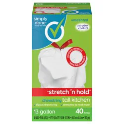 Simply Done Stretch 'n Hold Drawstring Unscented Tall Kitchen Bags - 13 Gallon, 40 count