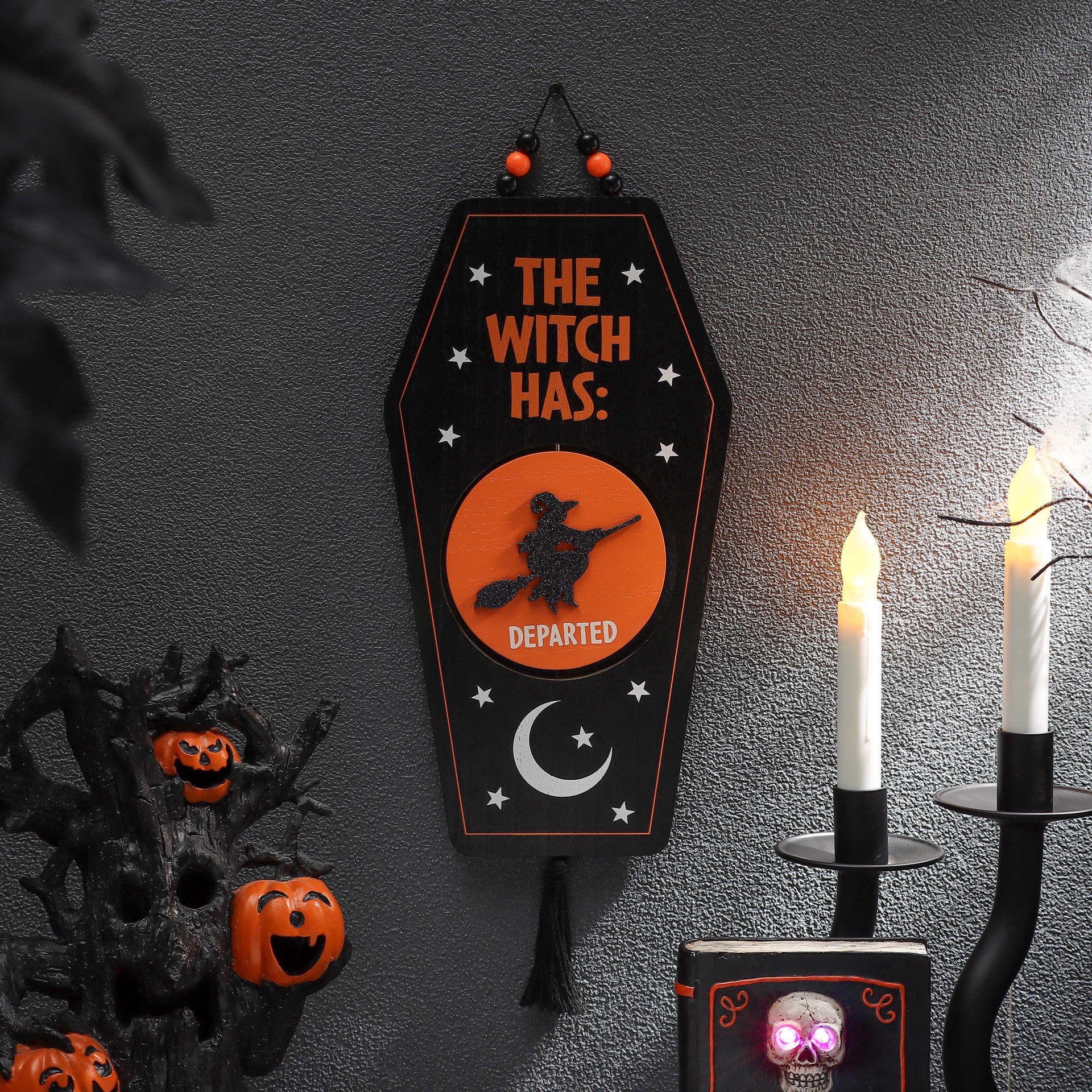 slide 8 of 8, 17.5" Hanging Reversible Witch Coffin Sign By Ashland, 6.6 in x 0.6 in x 17.5 in