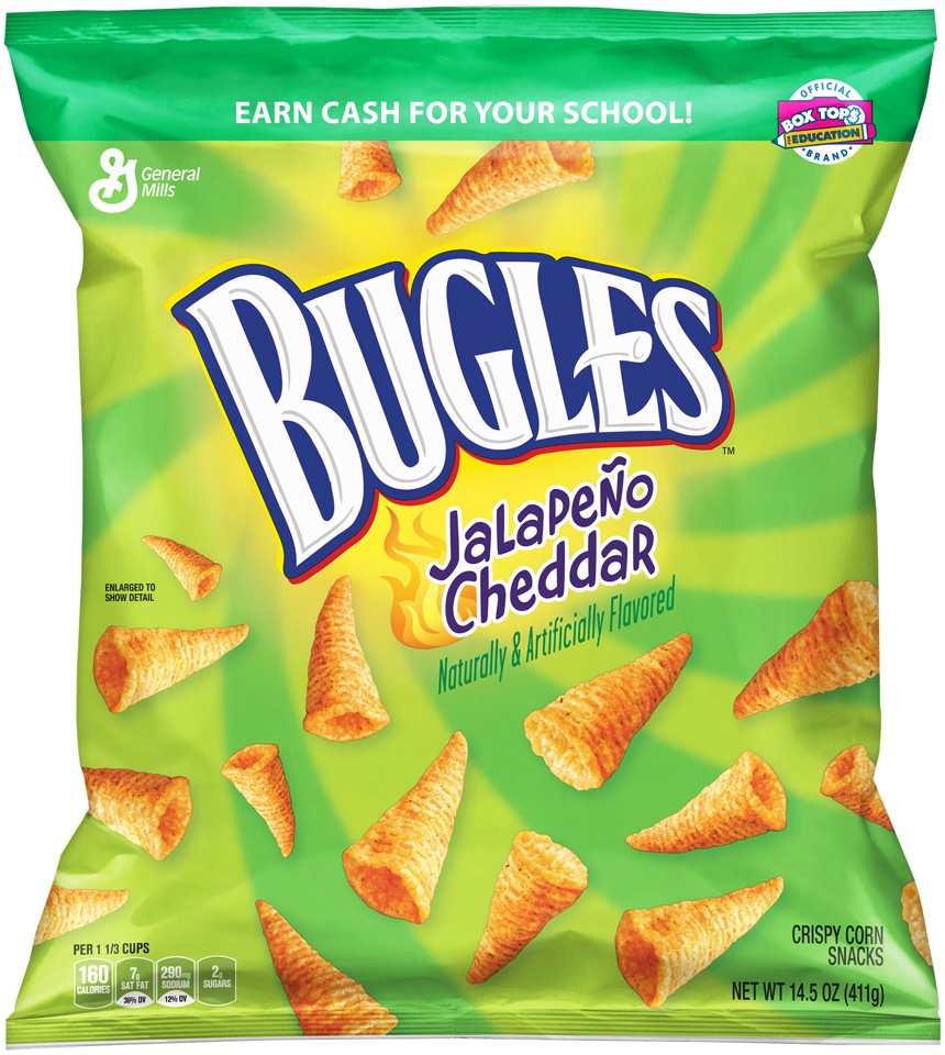 slide 1 of 1, Bugles Jalapeno Cheddar Crispy Corn Snacks, 14.5 oz