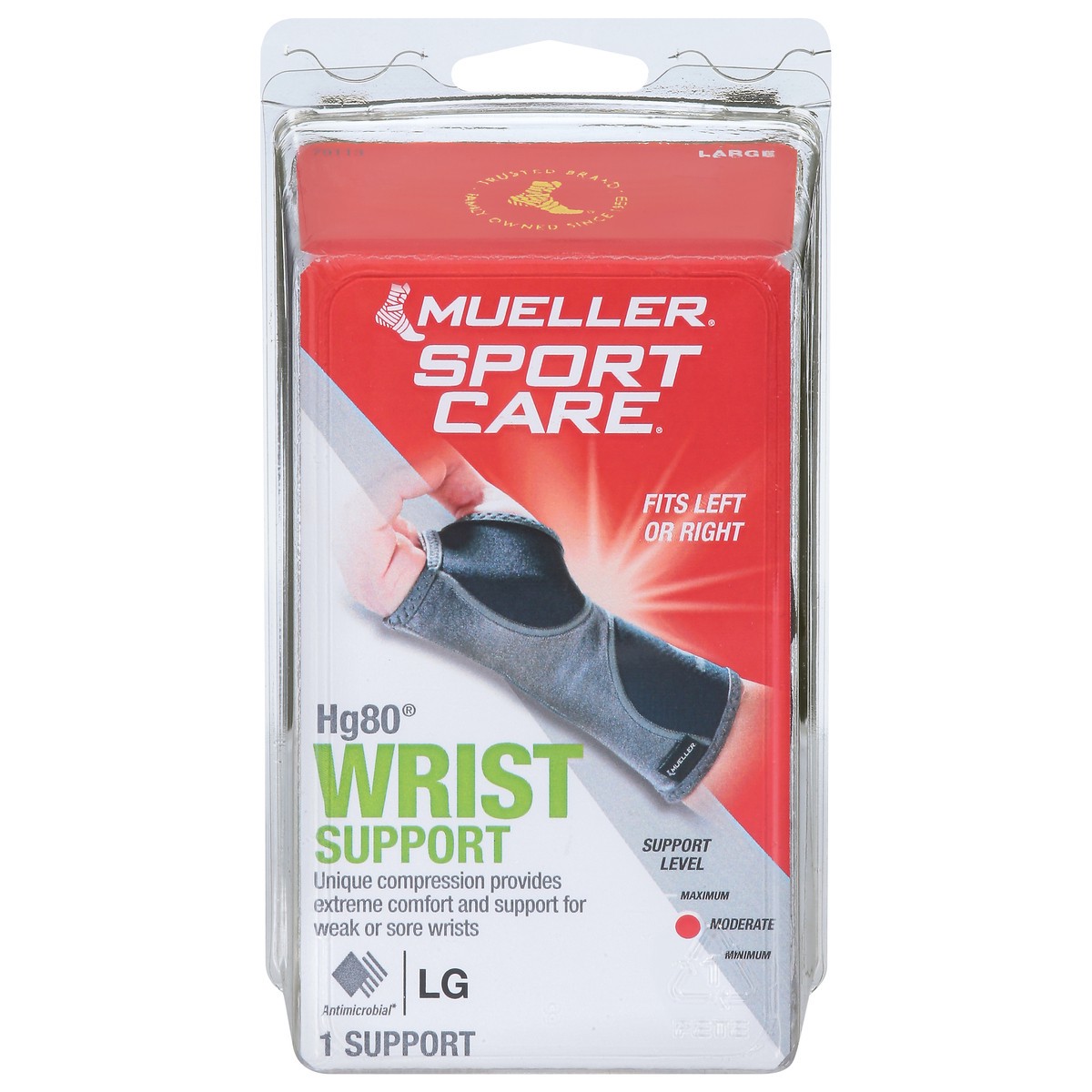 slide 1 of 13, Mueller Sport Care Moderate Hg80 Wrist Support Large 1 ea, large 1 ct