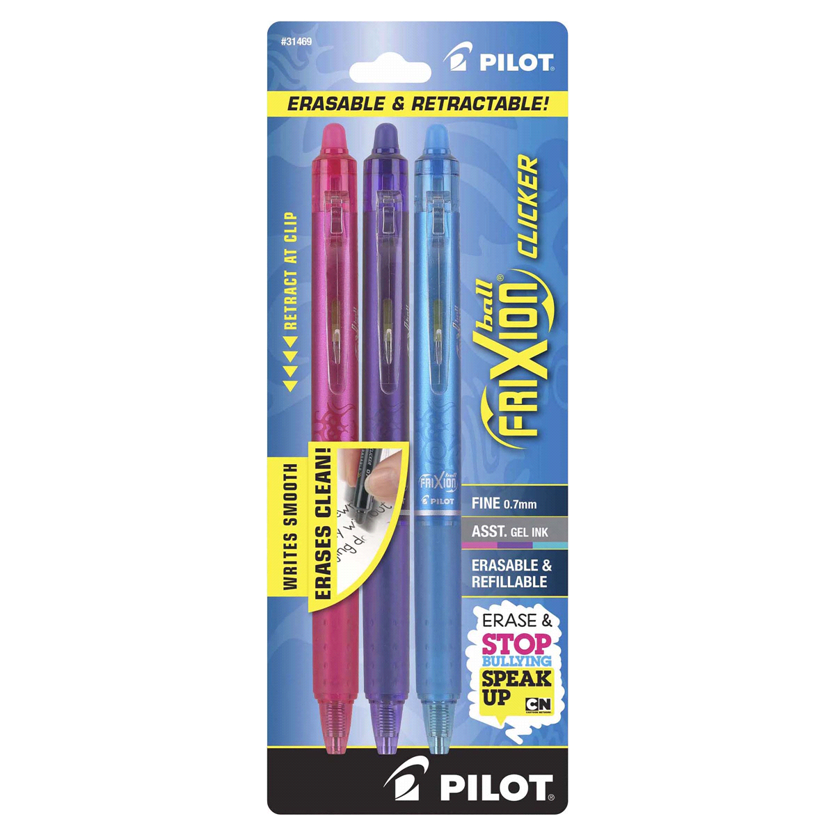 slide 1 of 1, Pilot Frixion Ball Clicker Erasable Pen 0.7Mmfine Astd#31469, 3 ct