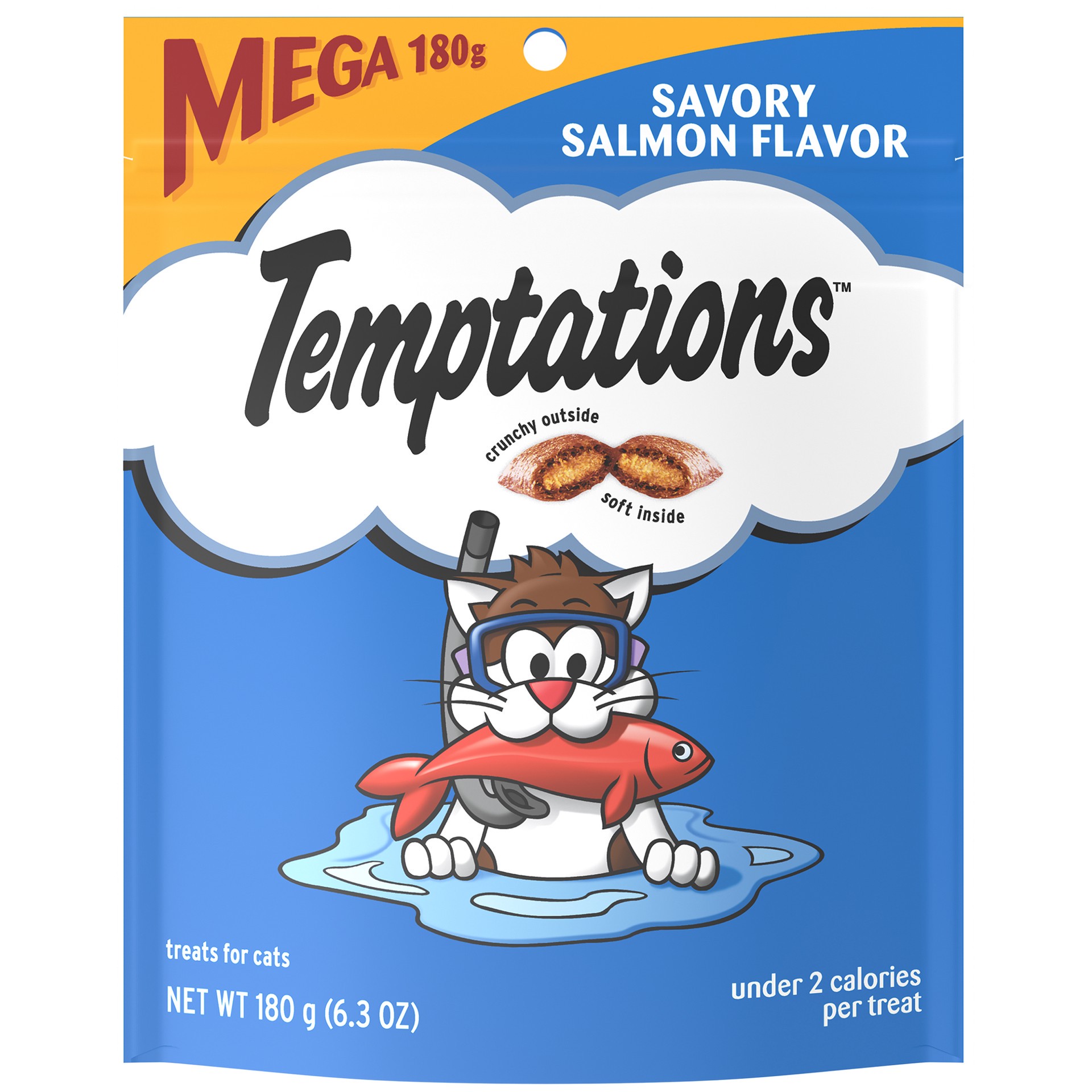 slide 1 of 7, Temptations Classic Crunchy And Soft Cat Treats Savory Salmon Flavor, 6.3 oz